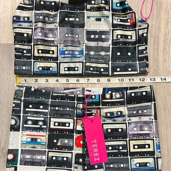 NWT Terez 2-Piece Set Hi Shine Mixtapes Y2K Pattern Leggings Sports Bra Size S - Picture 2 of 7